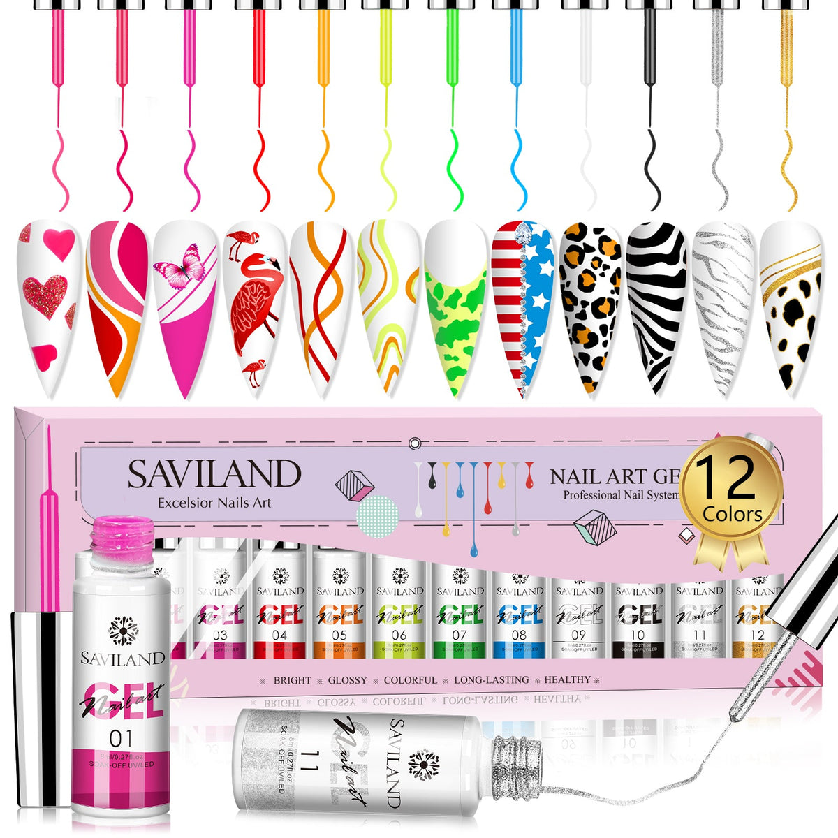 Saviland 12 Vitality Colors Airbrush Gel Nail Polish Set with Fine
