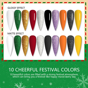 10 Colored Christmas Colors Acrylic Nail Powder Set
