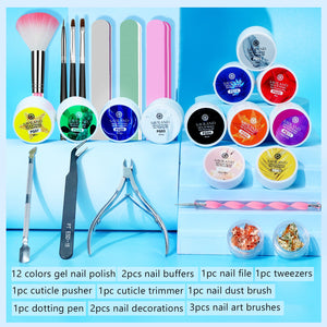 12 Colors Gel Nail Polish Kit - Nail Starter Kit With Nail Art Brushes Tools Decorations
