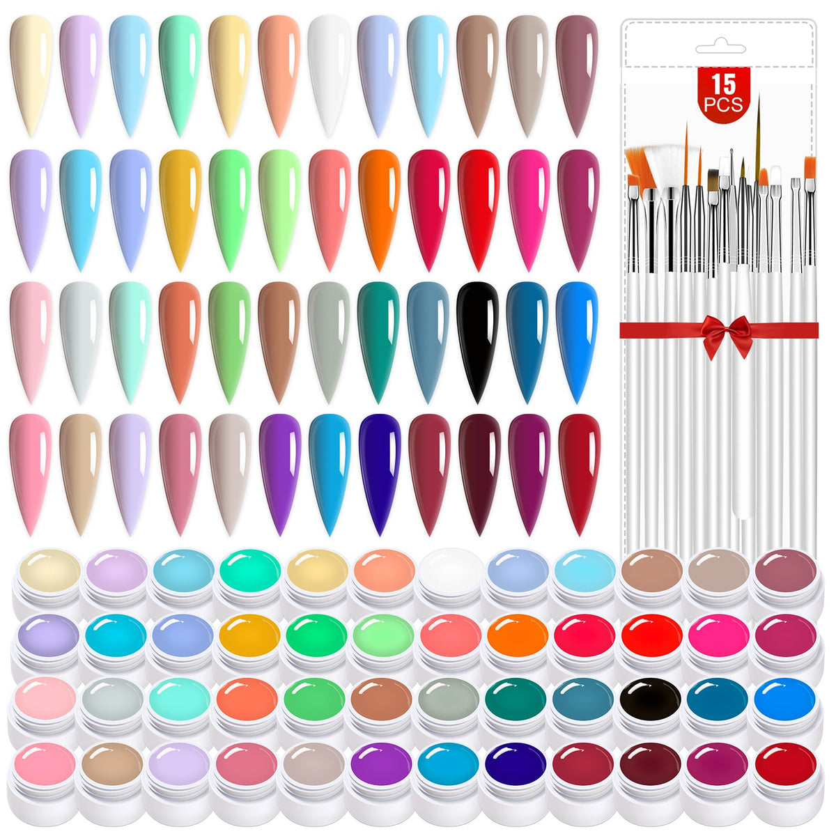 Kit Color Gel 48 Colors Gel Paint Nail Kit - Gel Nail Polish Kit with 15pcs Nail Bru ...