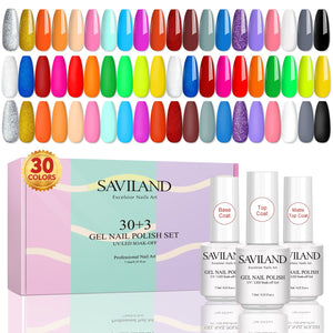 Gel Nail Polish Set - 33 Pcs Gel Nail Polish Kit Soak off UV/LED Gel Polish with Base Coat & Top Coat