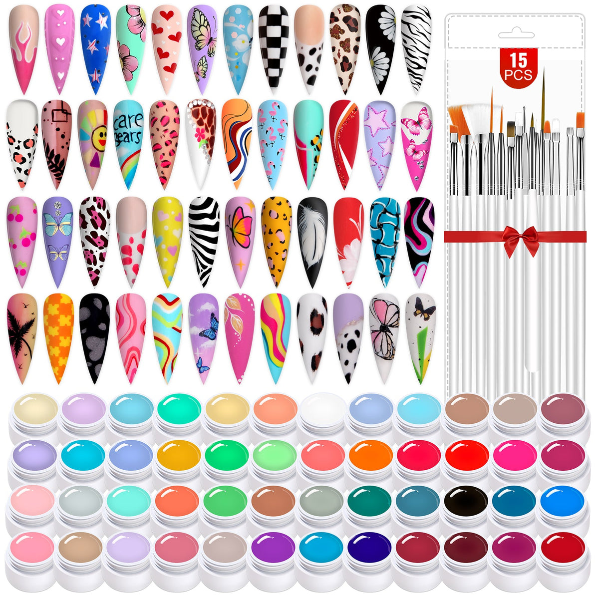 48 Colors Gel Paint Nail Kit Gel Nail Polish Kit with 15pcs Nail Bru