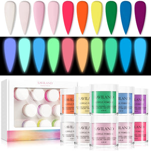 10 Luminous Colors Glow In the Dark Acrylic Powder Set