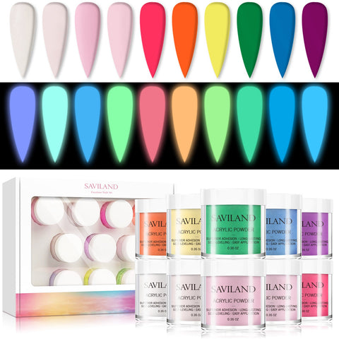 10 Luminous Colors Glow In the Dark Acrylic Powder Set