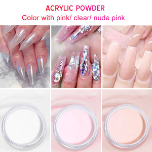 Saviland Acrylic Nail Kit - 3 Colors Clear/Pink/Nudes Acrylic Powder and Liquid Set with Monomer Acrylic Liquid, Acrylic Nail Brush and Nail Forms for