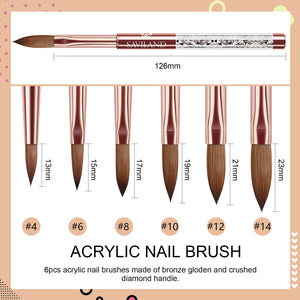 6pcs Bronze Gold Acrylic Brush Size 4/6/8/10/12/14