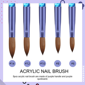 5pcs Purple Acrylic Nail Brush Set Szie 6/8/10/12/14
