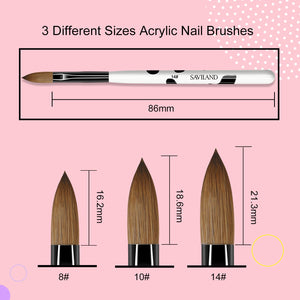 3pcs Acrylic Nail Brush Set Size 8/10/14