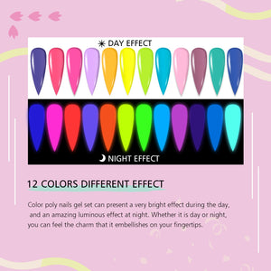 12 Colors Glow in the Dark Poly Nails Gel Set