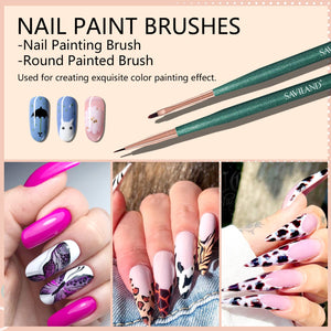 Saviland 6Pcs Nail Art Liner Brushes Kit -Multifunctional Detail Thin Gel Nail  Polish Brush Painting for Pulling Lines 