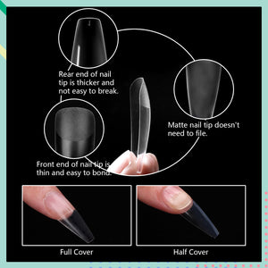 240pcs T-Type Matte Long Nail Tips  Full/Half Cover Acrylic Nail Tips