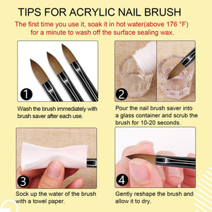 3pcs Acrylic Nail Brush Set Size 8/10/14